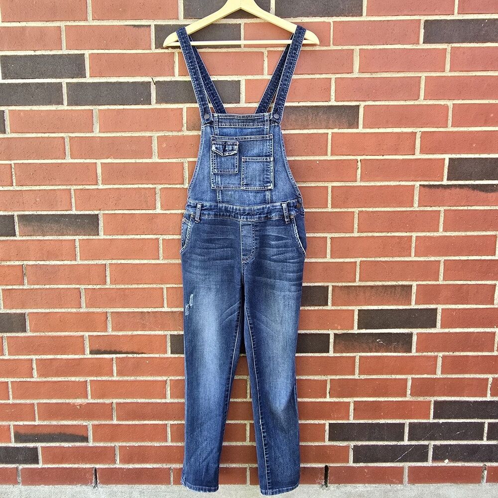 Free People Womens Size 26 Distressed Stretch Blue Denim Overalls Excellent